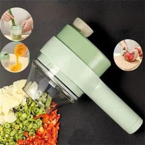 The 4-in-1 Electric Kitchen Assistant – Chop, Slice, Grate in Seconds, No Knife Skills Needed.